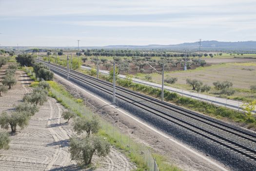empty railway of high speed train in a landscape from Spain