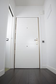 empty interior house hall white door golden handle