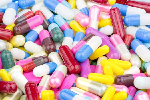 pills and capsules mix stack use for background close-up