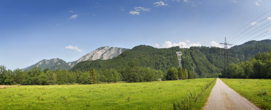 Panoramic view to landscape at Kochelsee with Jochberg in Bavaria, Germany