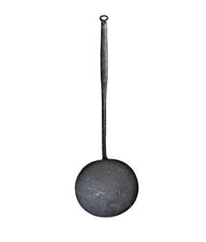 vintage iron ladle over white, clipping path