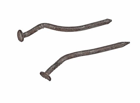 vintage rusty nails isolated over white, clipping path