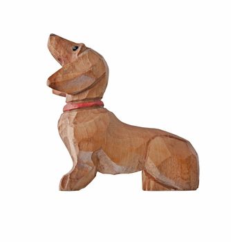 vintage dog dachshund wooden painted collar figurine isolated on white, clipping path