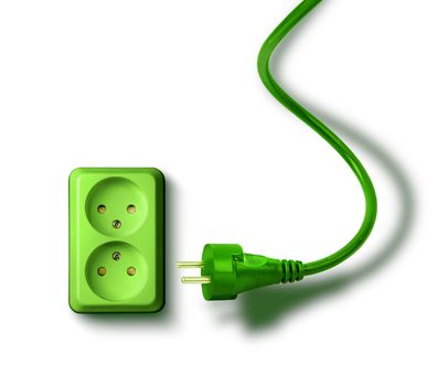 Green electrical socket and plugs renewable eco energy concept