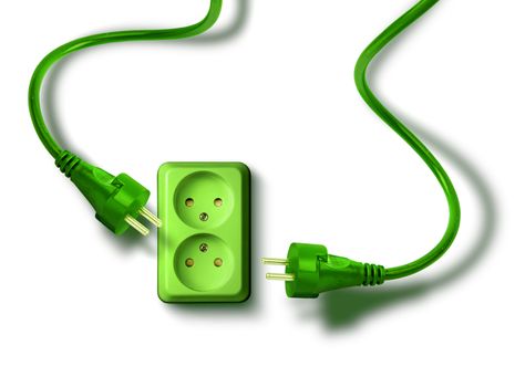 Green electrical socket and plugs renewable eco energy concept
