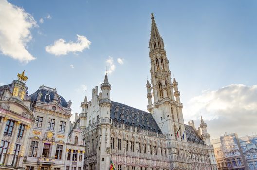 Town hall in Grand place, Brussels, Belgium. UNESCO World Heritage Site.