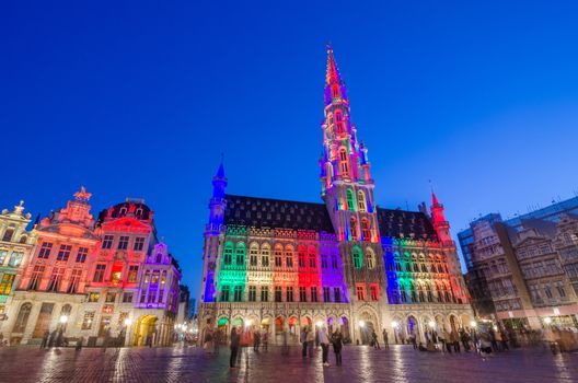 Night scene of the Grand Place in Brussels, Belgium. 