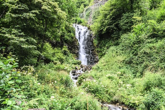 Beautiful waterfal into the Navarra's forest in Spain