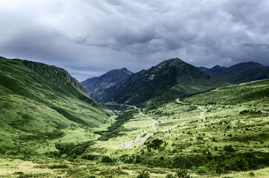 Beautiful landscape over the Pyrenees mountains in  Franse