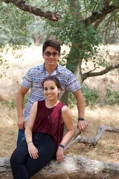 Happy teenage boyfriend and girlfriend in a park