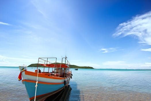 Fishing boat with blue sky at gulf of Thailand