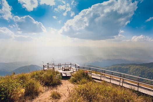 Walking to viewpoint on the mountain at Doi Inthanon National Park, Chiang Mai, Thailand