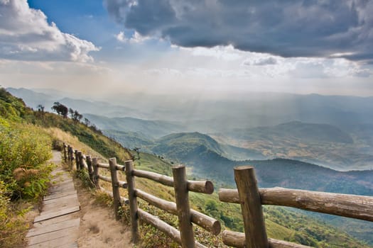 Walk way to view point on the mountain at Doi Inthanon National Park, Chiang Mai, Thailand