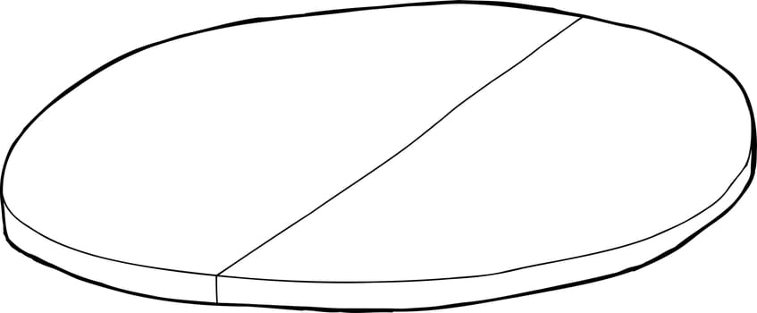 Single cartoon outline of round tabletop with partition