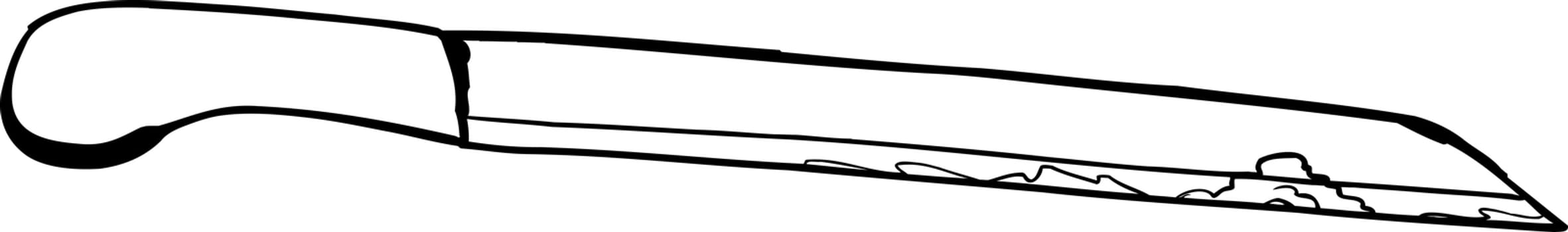 Outlined bloody bread knife over white background
