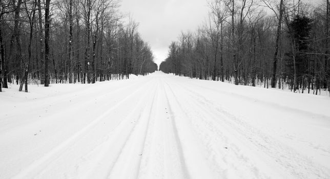 Deep winter in the northern USA on a county road