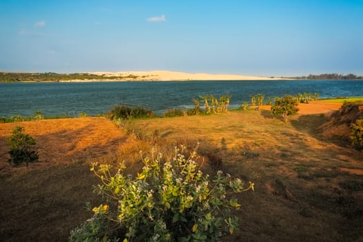 White Sand Dunes with lake, Mui Ne, Vietnam