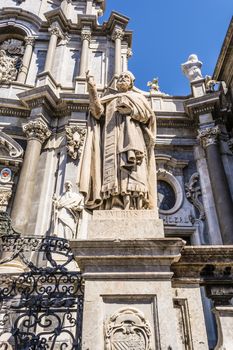 St. Peter cathedral church with statues of saints. Catania, Sicily, Italy