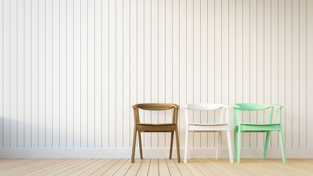 Chair and white wall with vertical stripes