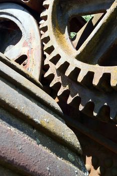 The old steam engine parts, gears, wheels