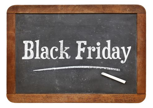 Black Friday sign - white chalk text on an isolated  vintage slate blackboard