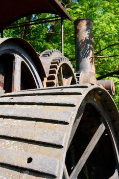 The old steam engine parts, gears, wheels