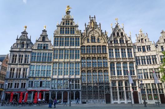 Antwerp, Belgium - May 10, 2015: Tourist visit The Grand Place (grote markt) on May 10, 2015 in Antwerp, Belgium. Antwerp is the second biggest city in Belgium with population of 512,000.