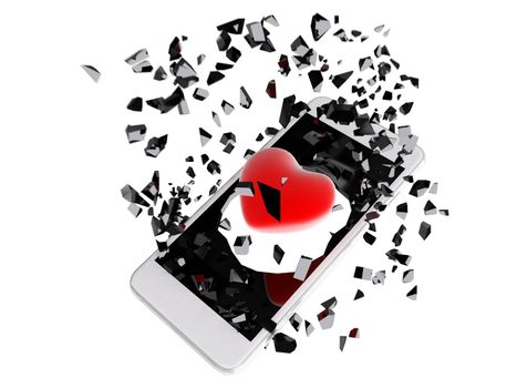 Red heart burst out of the smartphone.