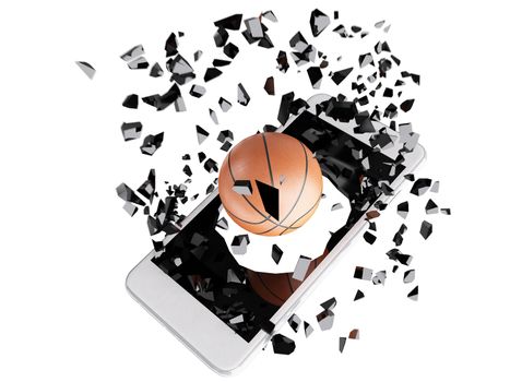 basketball burst out of the smartphone