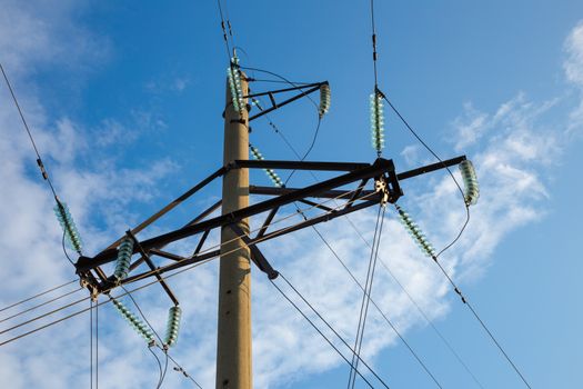 power transmission tower on blue sky background