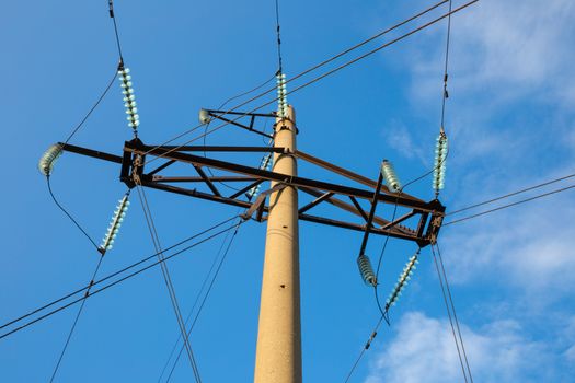 power transmission tower on blue sky background