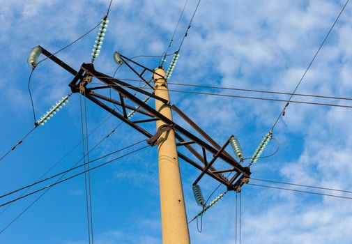 power transmission tower on blue sky background