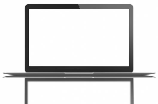 The new Laptop is thinner and lighter with blank white screen. Isolated on white background