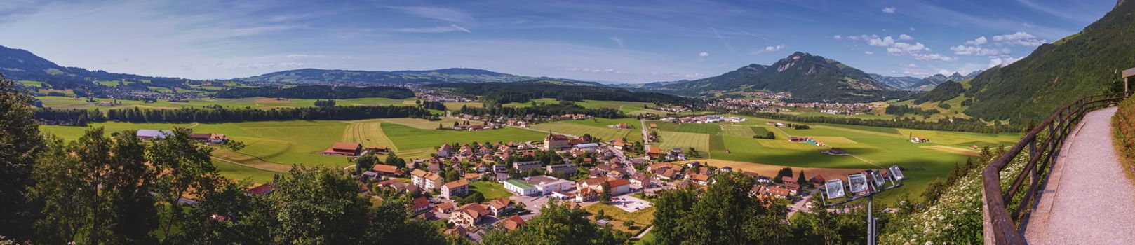 Panoramic view of Gruyeres area by day, Fribourg, Switzerland