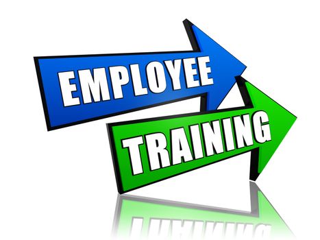 employee training - text in 3d arrows, business professional education concept words