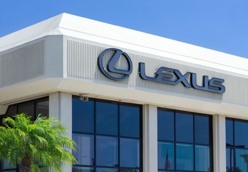 LOS ANGELES, CA/USA - JULY 11, 2015: Lexus automobile dealership and logo. Lexus is the luxury vehicle division of Japanese automaker Toyota.