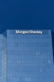 LOS ANGELES, CA/USA - JULY 11, 2015: Morgan Stanely building and logo. Morgan Stanley is an American multinational financial services corporation.