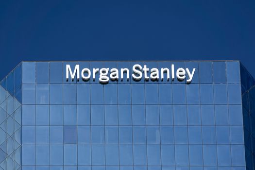 LOS ANGELES, CA/USA - JULY 11, 2015: Morgan Stanely building and logo. Morgan Stanley is an American multinational financial services corporation.