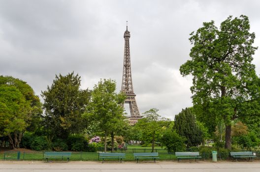 Eiffel Tower at Champ de Mars Park in Paris, France 