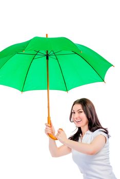 beautiful woman covers from the rain umbrella