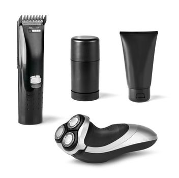 Men's hair and beard styling accessories set isolated