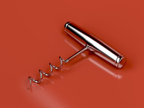 Metal corkscrew on shiny background
