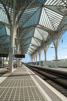 Oriente railway station perron in Lisbon city Portugal
