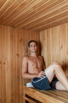 Man resting inside the sauna