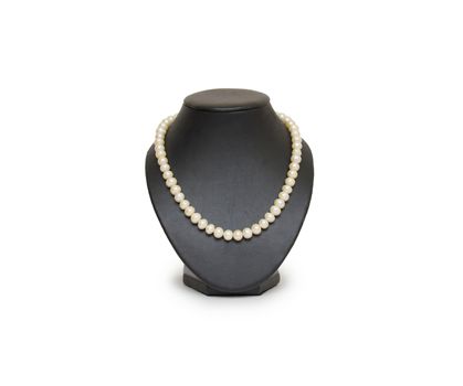 Pearl necklace on black mannequin isolated