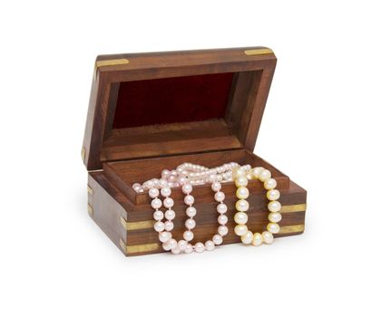 Small wooden chest with pearl necklace