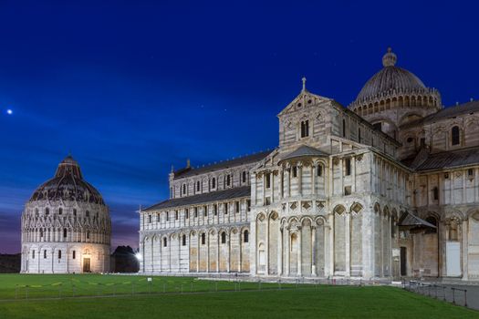 Baptistry and dome of Pisa after sunset, Tuscany, Italy