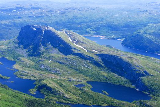 Panoramic view from Gaustatoppen mountain at sunny summer day, Telemark, Norway