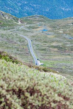Norway road landscape on high mountains