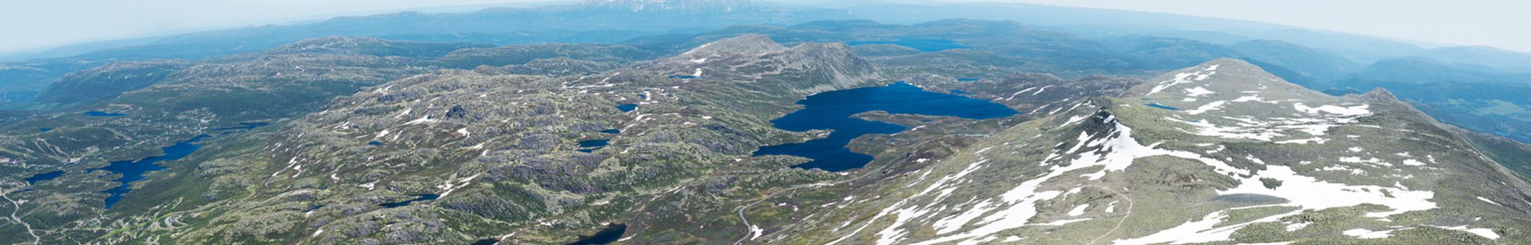 Panoramic view from Gaustatoppen mountain at sunny summer day, Telemark, Norway